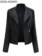Autumn Spring Women Short Faux PU Jacket Slim Fashion Punk Outwear Motorcycle Leather Jacket Casual Coat