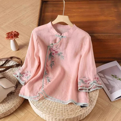 Casual Loose Blouse Shirt Women  Vintage Embroidery Woman Shirt