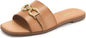 Women's Flat Sandals Summer Comfortable Square Open Toe Slip On Leather Slide Sandals