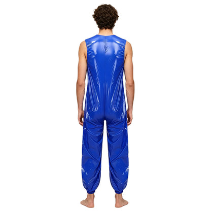 Mens Waterproof Jumpsuit Diaper Cover Sleeveless Zip Up Bodysuit  One-piece Rompers Adaptive Full Leotard