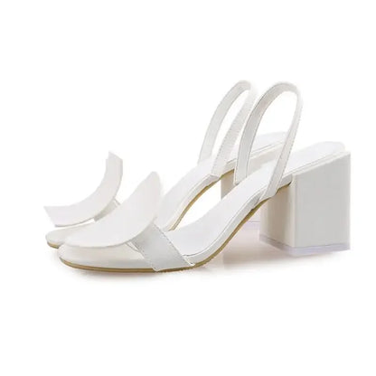 Women Roman Square Round Heel Open Toe Sandals Blue Black White Sandals