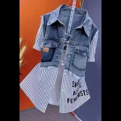 Women Denim Jacket Two Denim Shirts