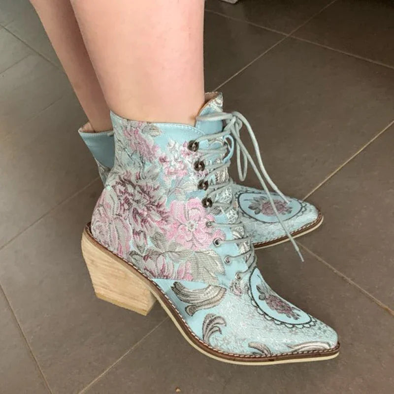 Women ankle boots women shoes winter woman embroidered  Flower fashion all match