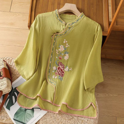 Casual Loose Blouse Shirt Women  Vintage Embroidery Woman Shirt