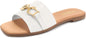 Women's Flat Sandals Summer Comfortable Square Open Toe Slip On Leather Slide Sandals