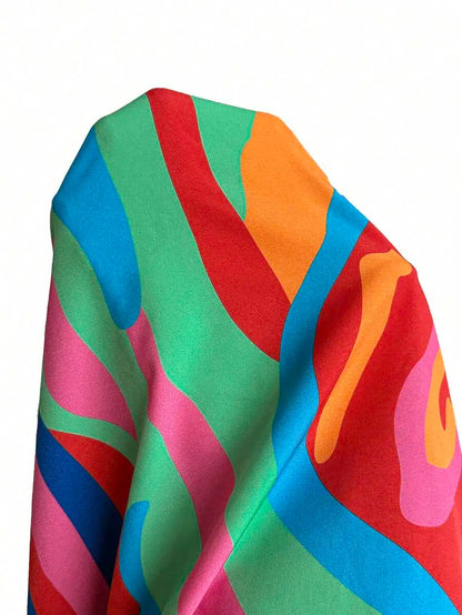 Plus Size Womens Colorful Abstract Print Midi Dress