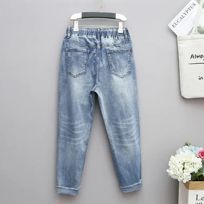 Plus Size jeans for Women Mom Jeans Woman Elastic High Waist Blue Baggy Jeans