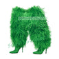 Women Fluffy Real Ostrich Feather Knee High Boots Women