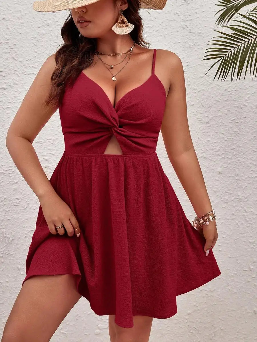 Plus Size Vacation Casual Solid Twist Hollow Out Strap Dress