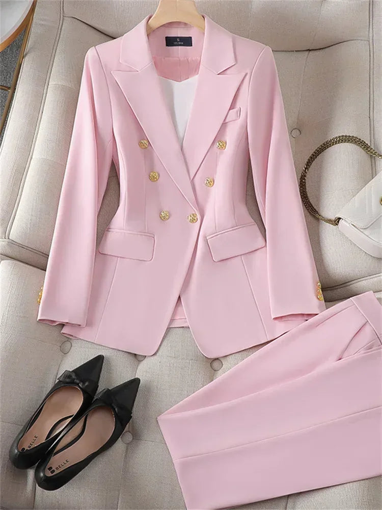 Elegant Office Ladies Two Piece Sets  Double Breasted