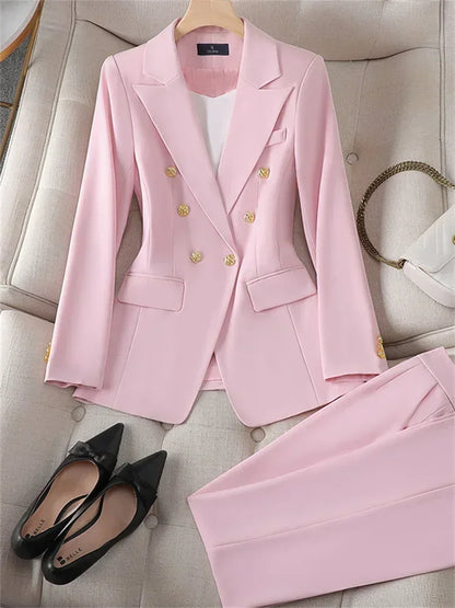 Elegant Office Ladies Two Piece Sets  Double Breasted