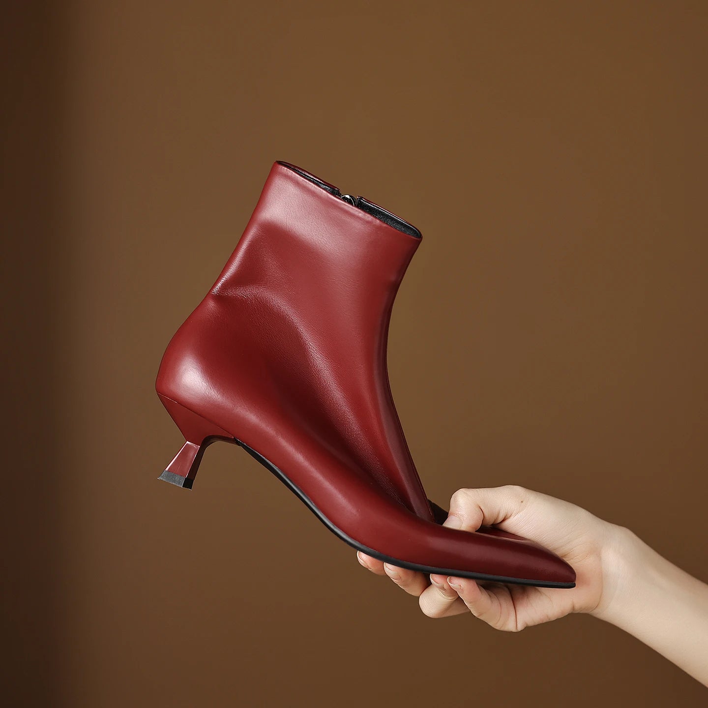 Handmade Genuine Leather Pointed Toe Ankle Boots Women's Modern Boots Women`s   High Heels Elegant Pumps