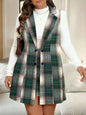 Women's Double Breasted Plus Size Plaid Vest & Skirt Set