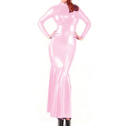 Shiny Metallic Party Evening Gown Dress High Neck Long Sleeve Mermaid Dress