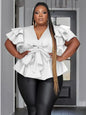 Women Plus Size Tops Elegant Deep V Neck Ruffles Shirts