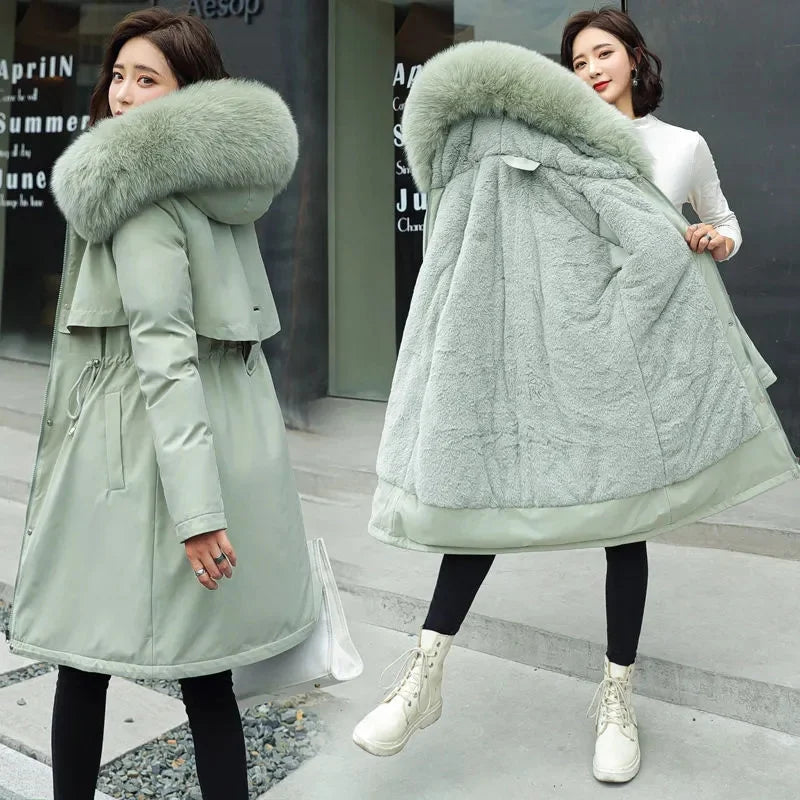 Winter Jacket  New Women Parka Long Coat Wool Liner Hooded Jacket Fur Collar Plus Size