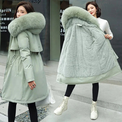 Winter Jacket  New Women Parka Long Coat Wool Liner Hooded Jacket Fur Collar Plus Size