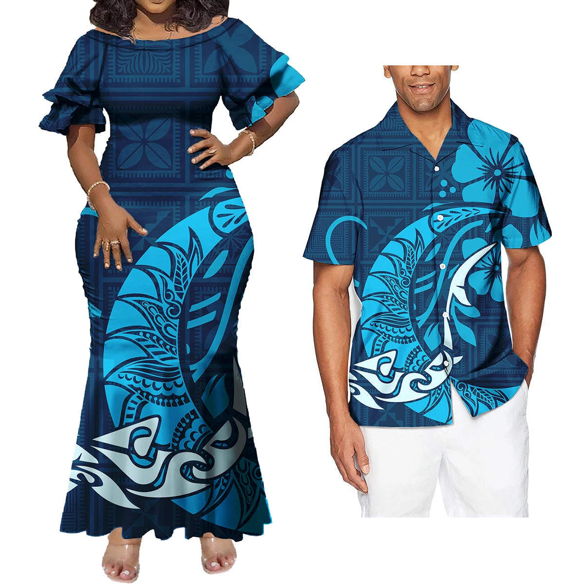 Print Plus Size Women's Dresses Formal Party Casual Dress Match Shirt Men