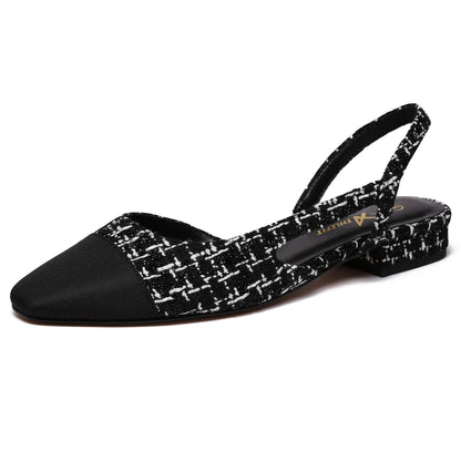 Slingback Flats for Women Square Pointed Toe Two Toned Flats Wedding