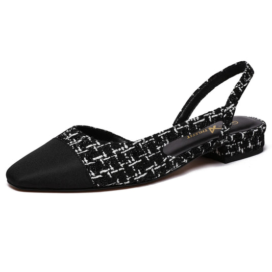 Slingback Flats for Women Square Pointed Toe Two Toned Flats Wedding