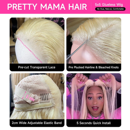 5x5 Body Wave Lace Closure Wigs Brazilian Pre Plucked 613 Colored Transparent Lace Human Hair Wigs For Women