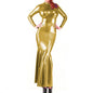 Shiny Metallic Party Evening Gown Dress High Neck Long Sleeve Mermaid Dress