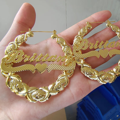 Personalized Custom Name Bamboo Hoop Earrings