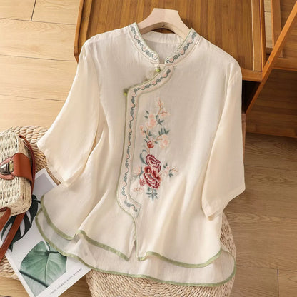 Casual Loose Blouse Shirt Women  Vintage Embroidery Woman Shirt