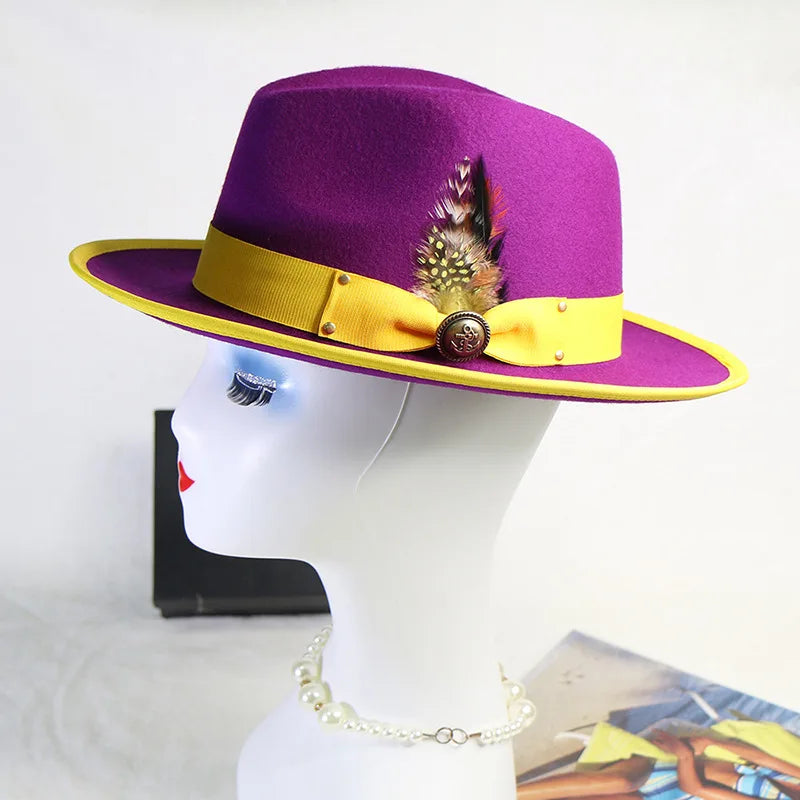 Zipper shallow  fedora hat  woolen hat ladies European punk chain novelty
