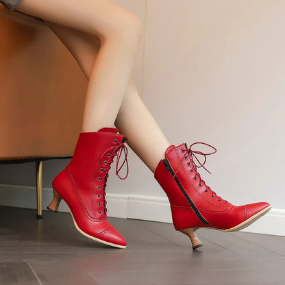 High Heeled Short Boots Women  Cross-tied Lace-up Ankle Boots