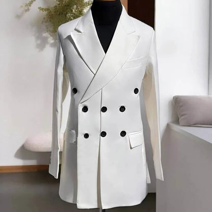 Three-Button Men Long Jacket Peaked Lapel Blazer