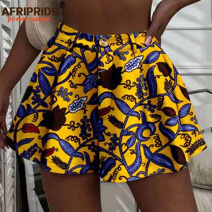 Women's Running Shorts Elastic High Waisted Shorts with Pockets  Short Pants African Ankara Print