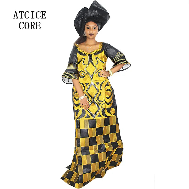 African Dresses For Women 3/4 Sleeve Plus Size Dress With Scarf