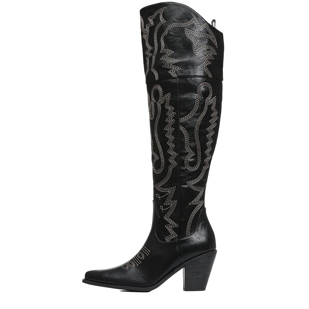 Vintage Western Cowboy Boots For Womens Fashion Embroidered Pointed Toe