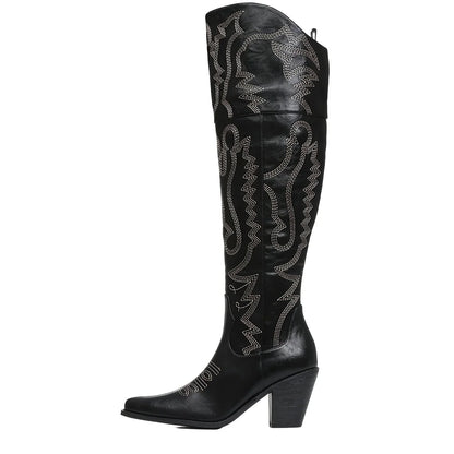 Vintage Western Cowboy Boots For Womens Fashion Embroidered Pointed Toe