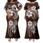 Polynesian Dress White Samoan Tribal Design Layered Ruffle Midi Mermaid Dresses Women Lady Elegant Frill dress