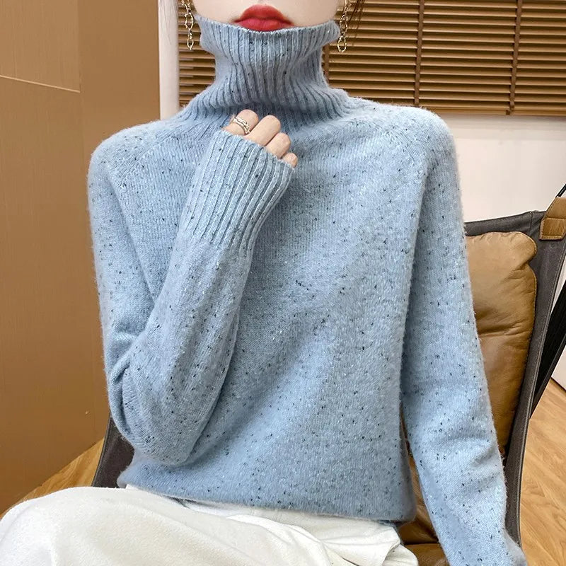 Autumn And Winter Merino Wool Pullover Sweater Solid Color Long Sleeve Basic Thermal Top 100% Pure Wool Sweater