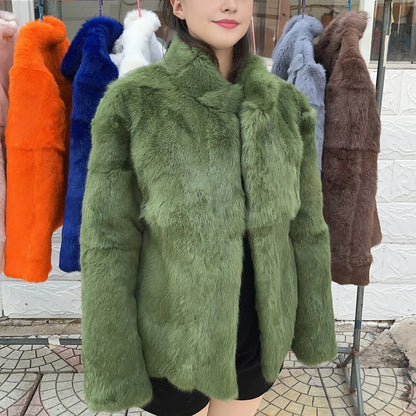 Natural Rabbit Fur Coat Women Winter Jacket Real Leather And Fur