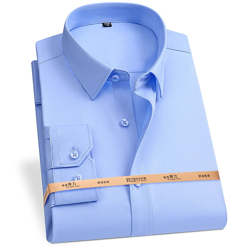 Men Shirt Long Sleeve Casual Big Size Shirts for Men Office Blue White Shirts