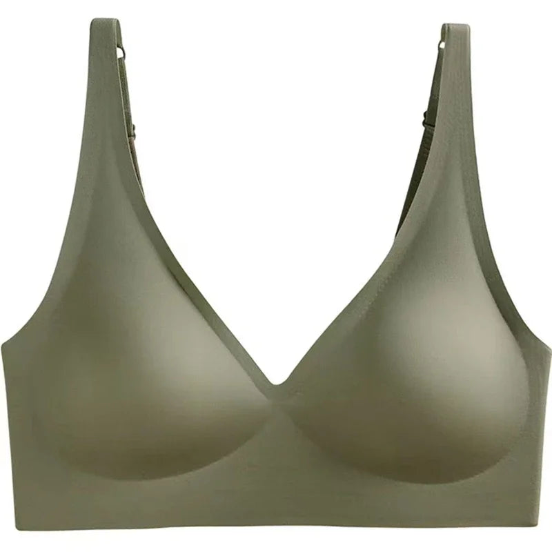Soft Support Jelly Glue French Deep V Underwear Women's No Steel Ring Small Chest Gathered  Bra