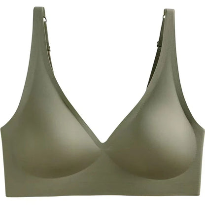 Soft Support Jelly Glue French Deep V Underwear Women's No Steel Ring Small Chest Gathered  Bra