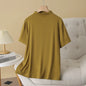 Temperament Half High Neck Solid Color Short Sleeve Tees Plus Size Women's Base T-shirt