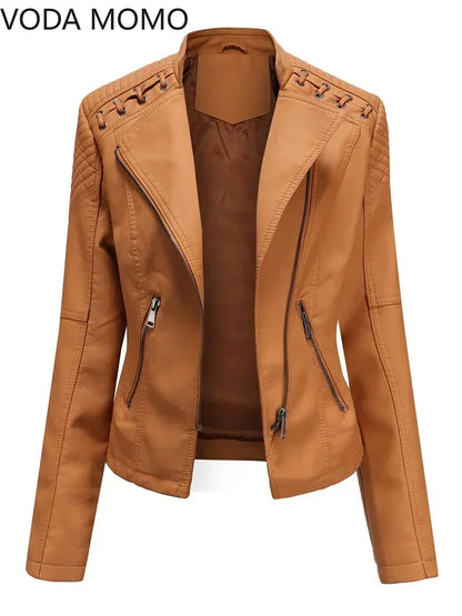 Autumn Spring Women Short Faux PU Jacket Slim Fashion Punk Outwear Motorcycle Leather Jacket Casual Coat