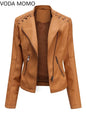 Autumn Spring Women Short Faux PU Jacket Slim Fashion Punk Outwear Motorcycle Leather Jacket Casual Coat