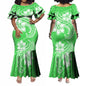 Polynesian Dress White Samoan Tribal Design Layered Ruffle Midi Mermaid Dresses Women Lady Elegant Frill dress