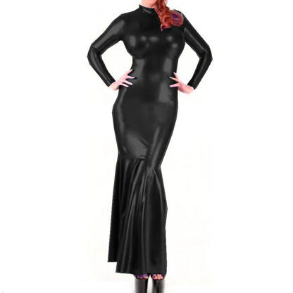 Shiny Metallic Party Evening Gown Dress High Neck Long Sleeve Mermaid Dress