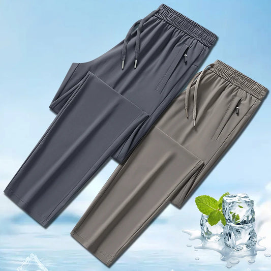 Ice Silk Men's trousers  black-and-gray thin style outdoor stretch breathable straight leg loos
