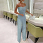 Women Jumpsuit Feather Tube Top Sexy Evening Jump Suits Sleeveless High-waisted Straight Playsuits Night Clubwear Overalls