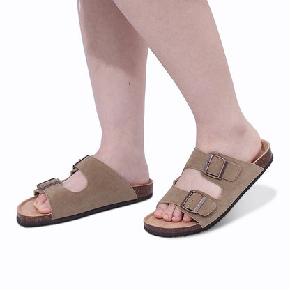 Women's Suede Mules Slippers Men Clogs Cork Insole Sandals With Arch Support