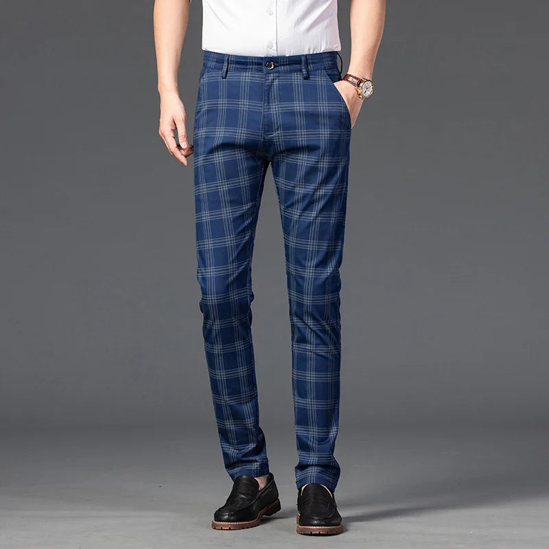 High Quality Plaid Pants Men Classic Business Casual Full Length